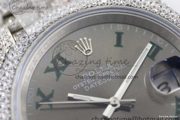 0224 Refined Datejust 41 SS Full Diamonds TWF 1:1 Best Edition Gray Roman Markers Dial on Jubilee Bracelet A 2389